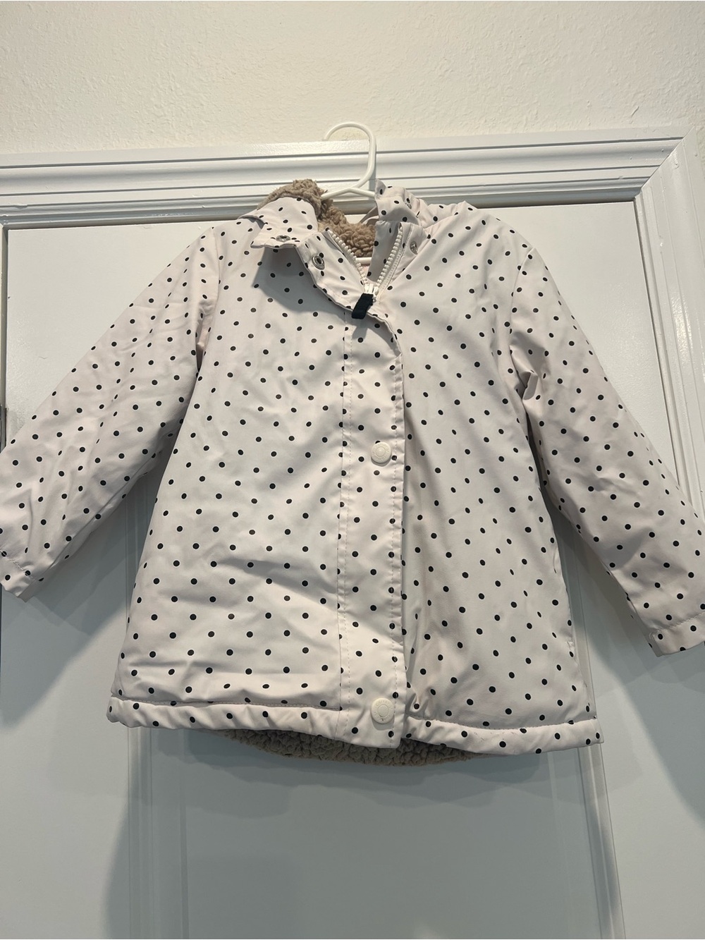 Carters Girls' White Polka Dot Hooded Lined Raincoat - 4T